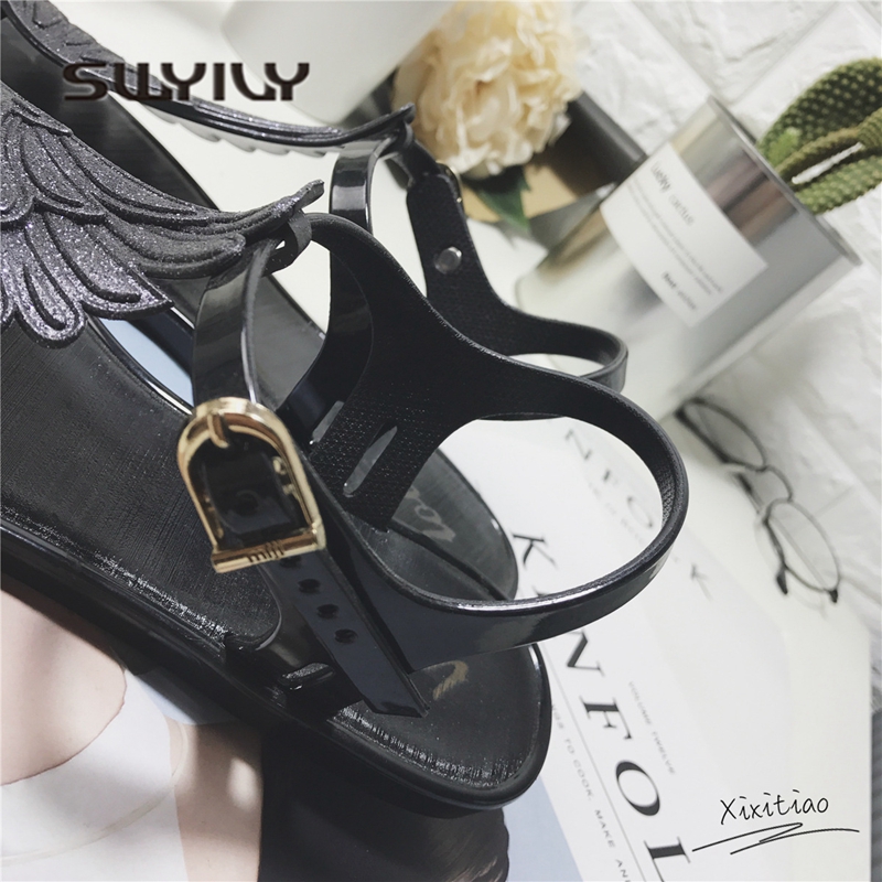 SWYIVY Women Sandals Flip Flops Wing 2018 Summer Flat Rome Sandals Woman Holiday Beach Flip Flops Shoes Woman Casual Jelly Shoes