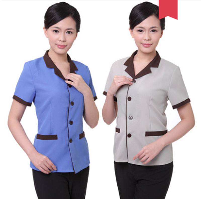 Summer short sleeves hotel cleaner uniform hotel uniform for waitress hotel staff uniform for cleaners hotel service uniform