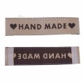 Coffee color Stock hand made woven labels with heart for Clothing bags shoes handmade fabric labels for sewing tags 50pcs/lot