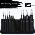 Black Oil Painting Brush Set Watercolor gouache Draw Hook line pen Fan shap Pen 15pcs angle head Nylon hair Short pole art Brush