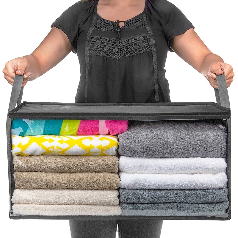 Non Woven Fabric Storage Box,Folding Storage Box,Transparent Window Storage Bag,Organizer For Clothes,Storage Box With Lid