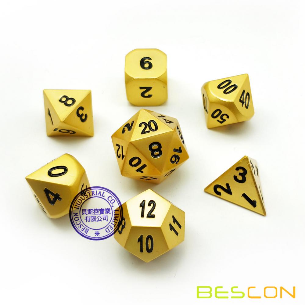 Bescon Heavy Duty Deluxe Matt Golden Solid Metal Dice Set, Golden Metallic Polyhedral D&D RPG Game Dice 7pcs Set