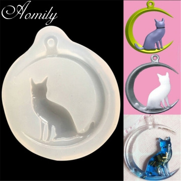 Amoliy DIY Moon Cat Silicone Mold Pendant Necklace Mold Jewelry Making Resin Mould Epoxy Casting Craft Tool Cake Decorating Tool