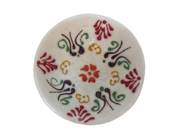 Hand Made Tile Patterned Kaolin Clay Quartz Limestone Bowl 8cm White Colored Old Turkish Pattern Healty Gift