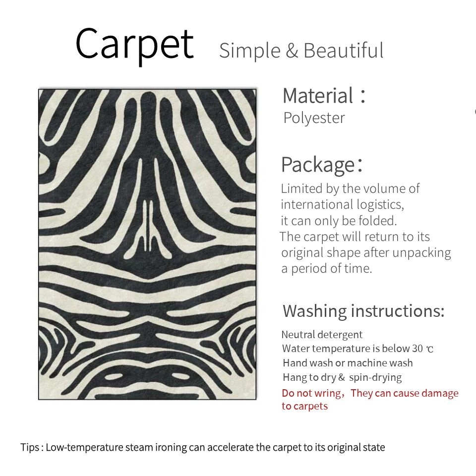 Modern Luxury Zebra Pattern Carpet Living Room Kitchen Runner Floor Mat Animal Printed Bedroom Area Rug Nordic Style Bedside Rug