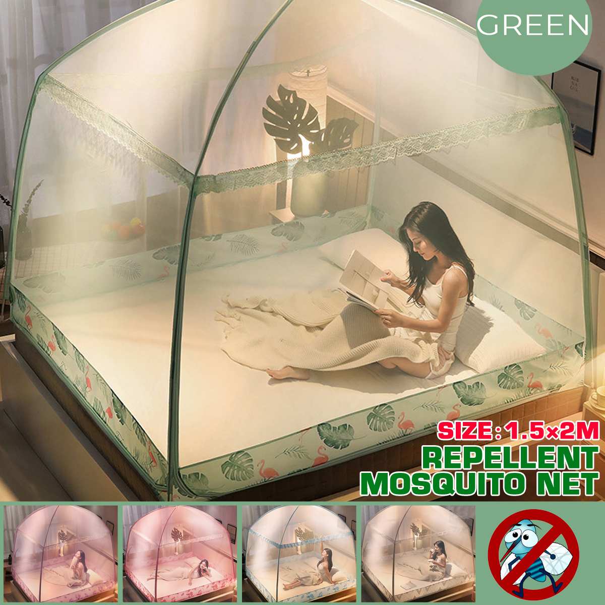 Romantic Double Bed Three-door Yurt Mosquito Net For Bed Insect Repellent Full Bottom Zipper Heightening Portable Bed Tents