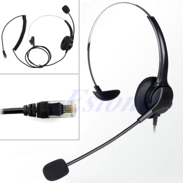 4-Pin RJ11 Monaural Corded Operator Call Center Telephone Headset Headphone BK