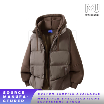 Unisex Coffee Grey Hooded Puffer Jacket