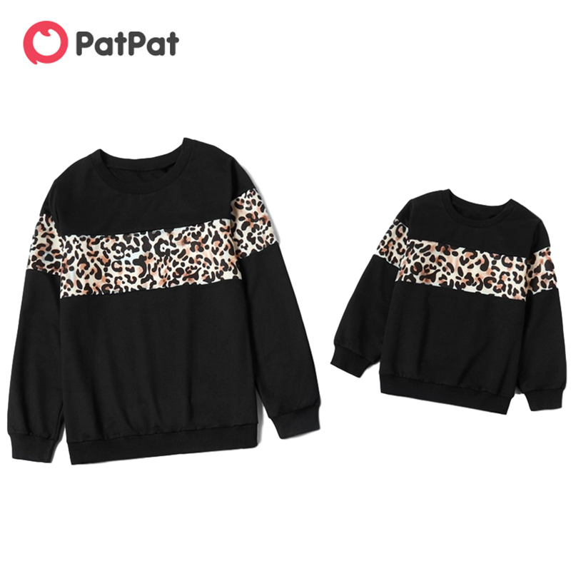 PatPat New Arrival Autumn and Winter Leopard Print Black Sweatshirts for Mom and Me Family Matching Clothing