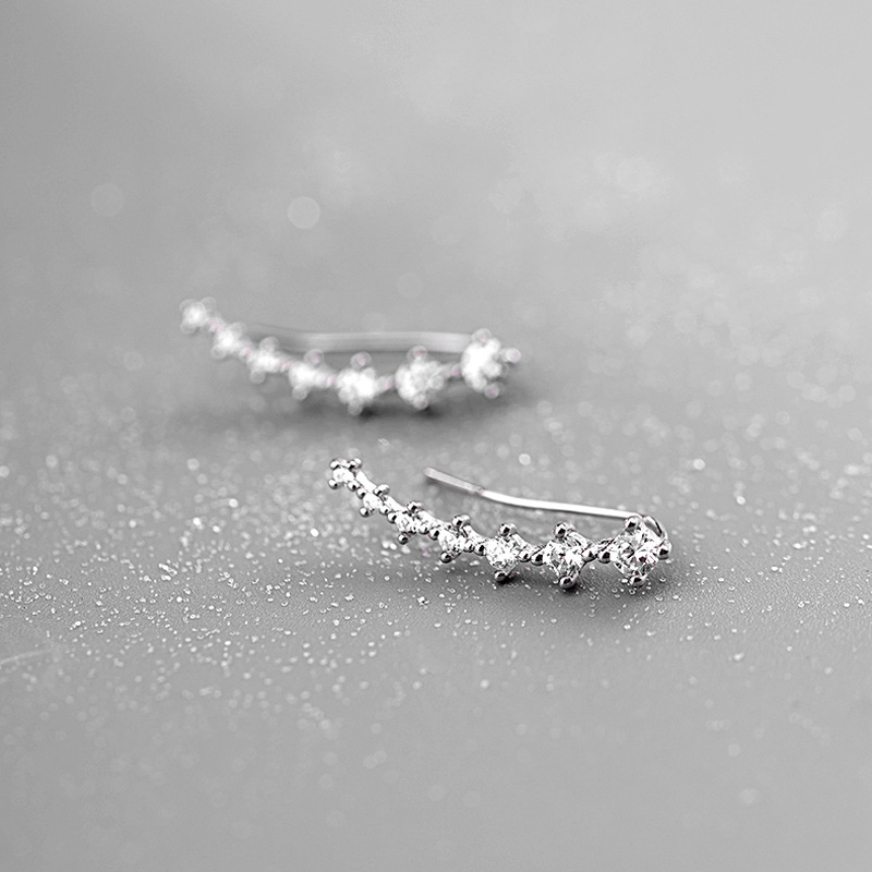 Korean 925 Sterling Silver Wedding Jewelry Fashion Crystal Stud Earrings For Women Pendientes eh746