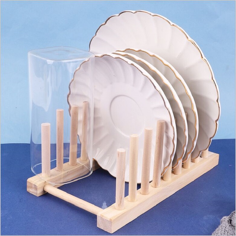 Multi-purpose shelving house dish rack draining rack plate rail CD rack Wooden shelving Kitchen versatility