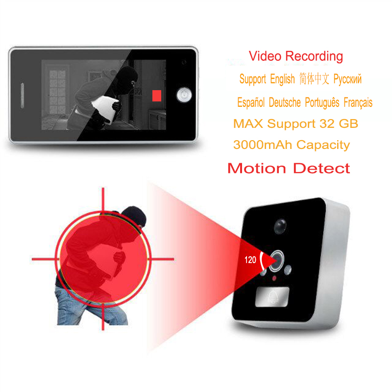 Saful 4.3 Inch LCD Color Screen 3000mAh Smart Door Camera Motion Detect Video Recording Door Peephole Viewer Camera Video-eye