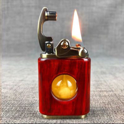 Retro Wooden Beads DecompressiLighter Flint Kerosene Oil Lighter Rosewood Solid Personality Creative Lighter Gadget For Man