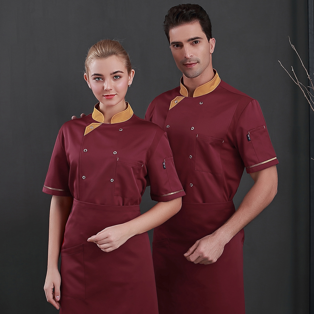 Chef uniform summer short-sleeved uniform hotel restaurant kitchen overalls breathable cool unisex coffee shop waiter overalls