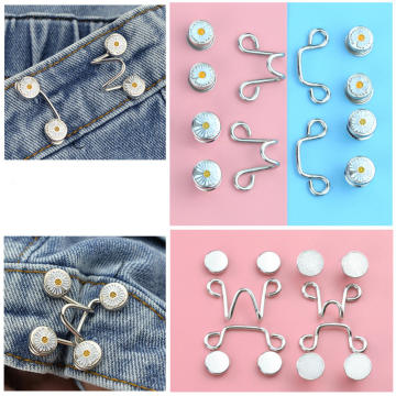 4 Buttons,2 Hooks 25/32 mm Metal Garment Hooks Jeans Waist Adjusting Buckle Removable Rivet Button DIY Invisible Adjust Button