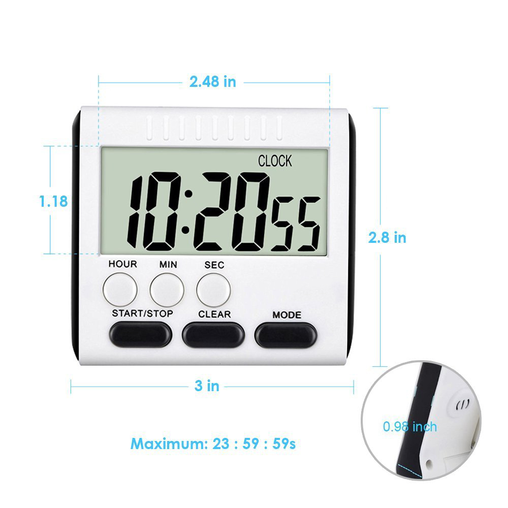 Super Thin LCD Digital Screen Kitchen Timer Square Cooking Count Up Countdown Alarm Sleep Stopwatch English version