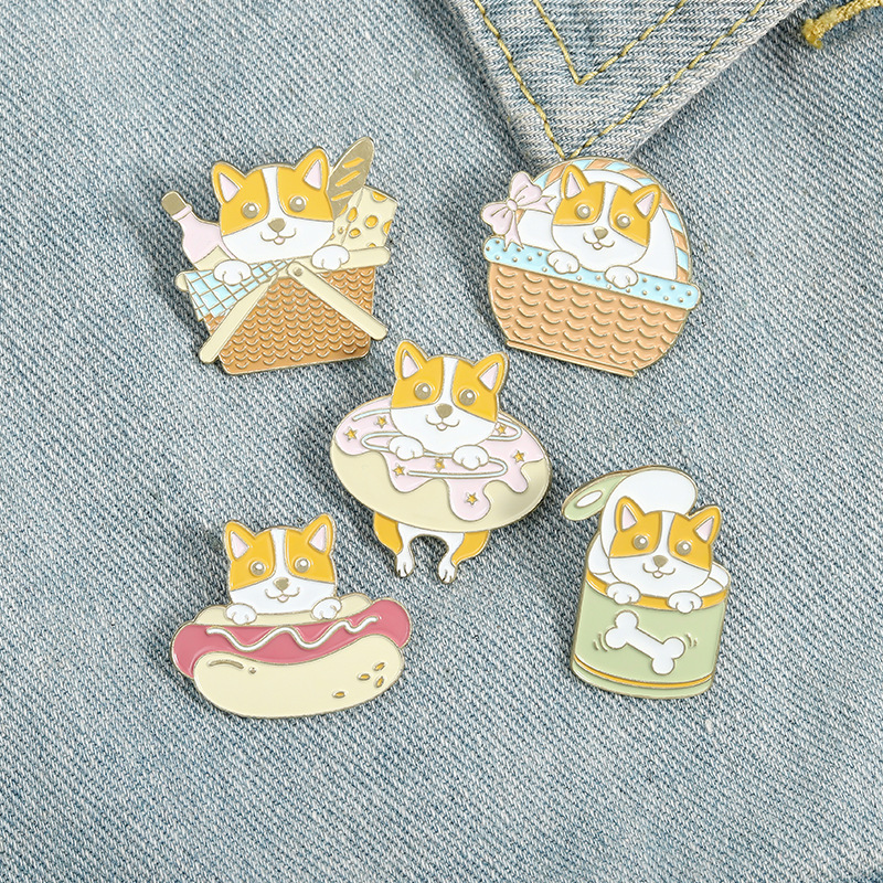 Cartoon lovely animal Corgi metal brooch button pins denim jacket pin jewelry decoration badge for clothes lapel pins