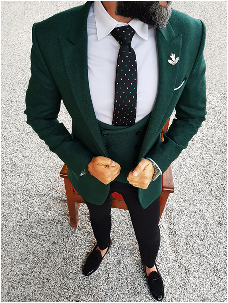 Men Wedding Suits 2020 Elegant 3 Pieces Wedding Dress Dark Green Smoking Tuxedo Jacket Terno Slim Groom Suits For Men