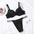 Star Same Style Sexy Letter Rhinestone Underwear Set Comfort Brief Sets Push Up Bra And Panty 2 Piece For Women Lingerie Pink