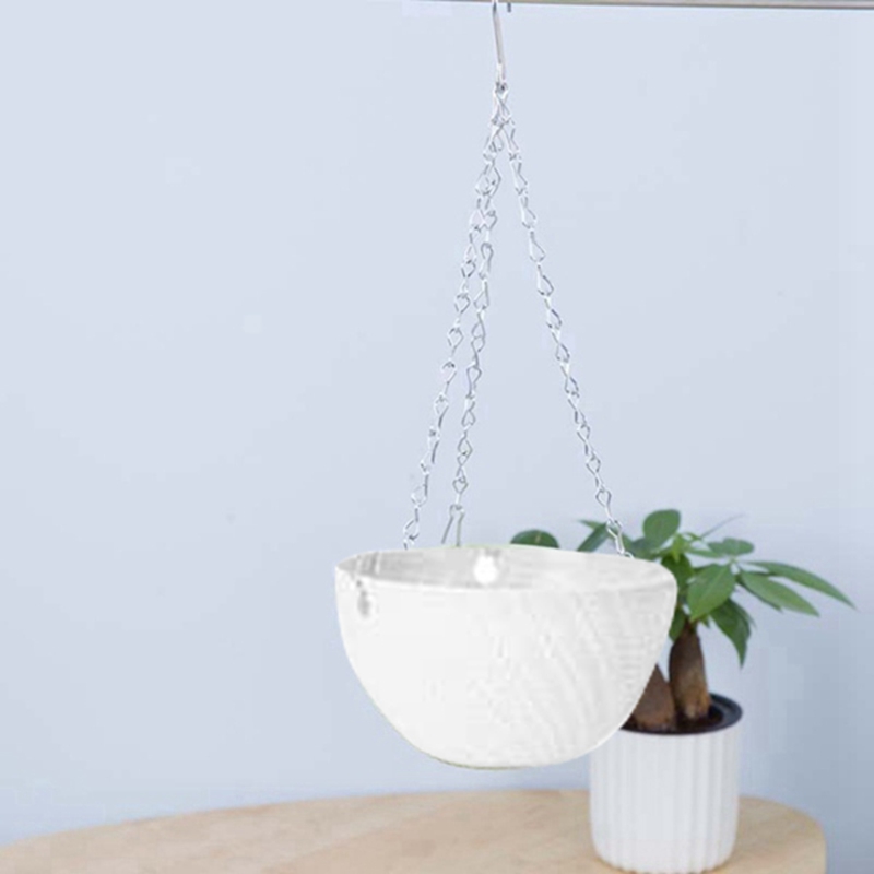 5Pcs Round Plastic Hanging Basket Flower Pot 16X10cm Garden Plant Chain Planter Decoration Hanging Flower Pots(White)