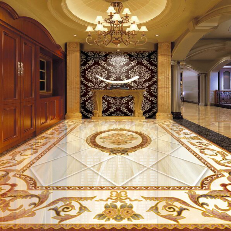 3D Tiles Floor Wallpaper European Style Marble Pattern Mural PVC Self-Adhesive Waterproof Home Decor Wallpaper Luxury 3D Sticker