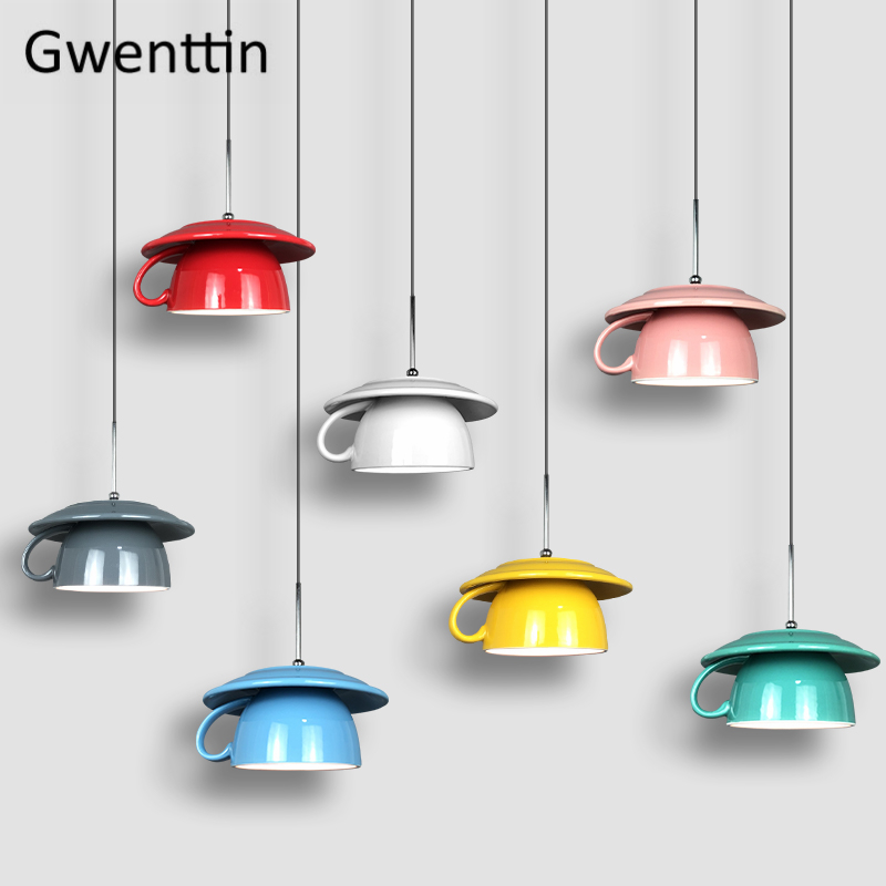 Creative Ceramic Cup Pendant Lights Led Hanging Lamp for Dining Room Cafe Kitchen Light Fixtures Home Decor Industrial Luminaire