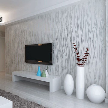 Grey Stripes Environmental Protection Breathable Non-woven Flocking Wallpaper For Living Room Sofa TV Backdrop Home Decor Modern
