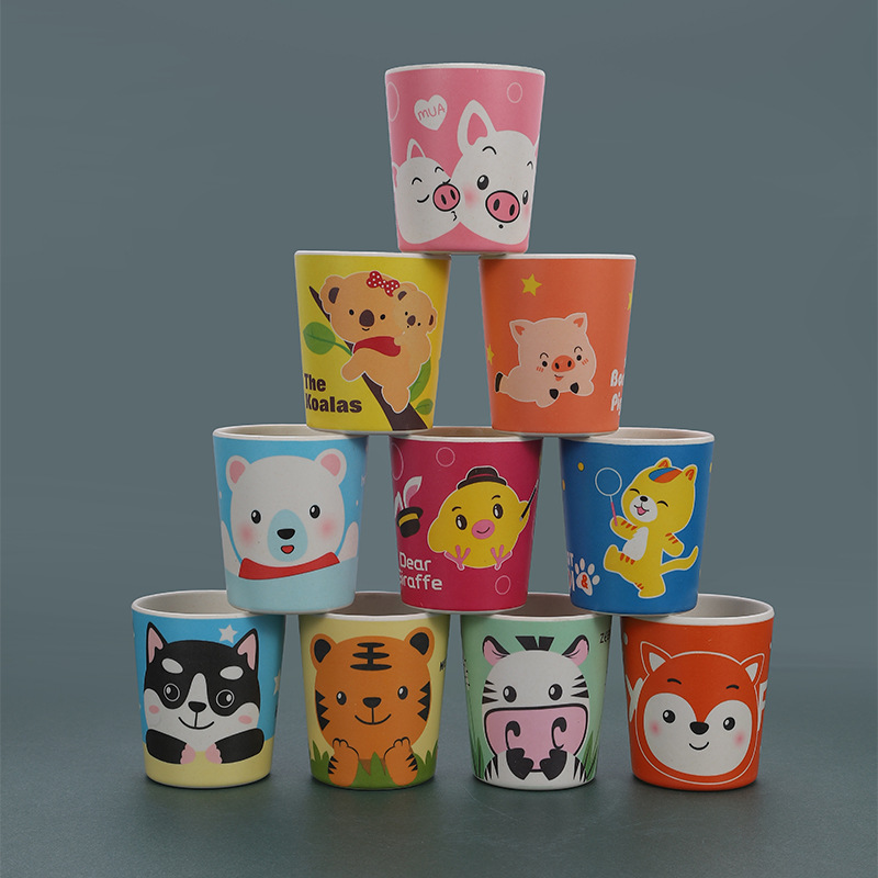 Cartoon Bamboo Fiber Children's Drinking Cup Baby Drop-Resistant Kindergarten Drinking Cup