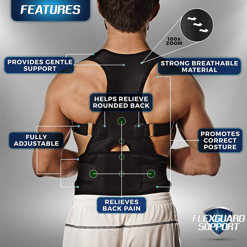 COYOCO Adjust Magnetic Shoulder Back Support Belt Therapy Posture Corrector Black Man and Women Shoulder Posture Supports Belt