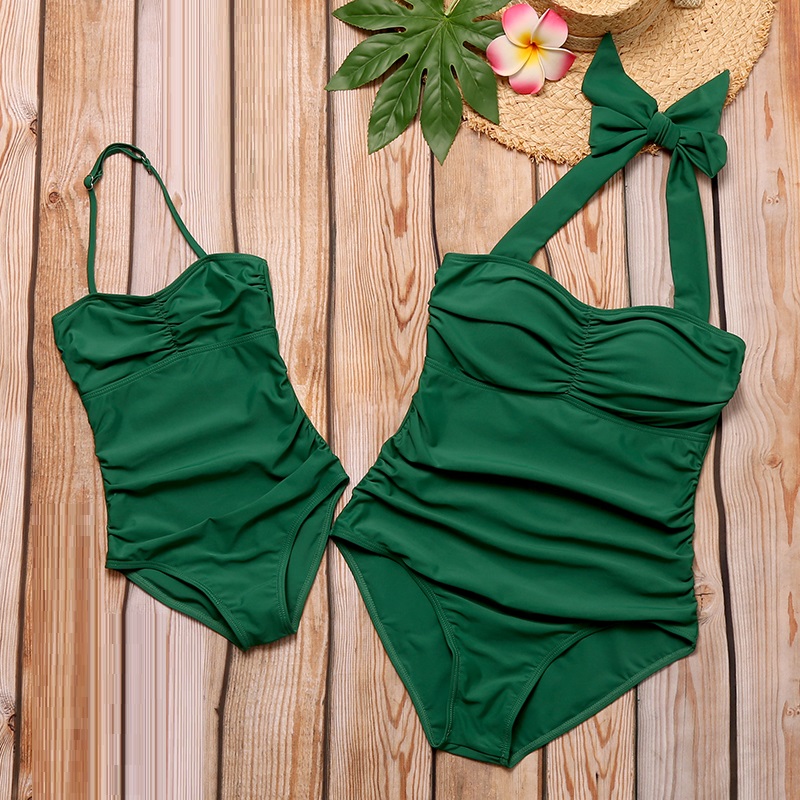 One-Piece Family Swimsuit Beach Mother Mom Daughter Matching Swimwear Mommy and Me Bikini Dresses Clothes Women Girls Bath Suits