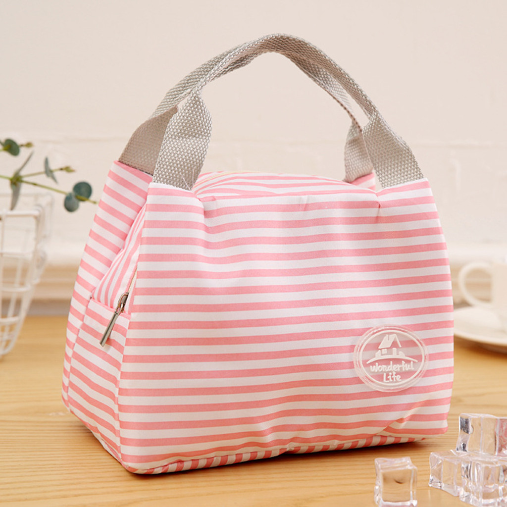 Lunch bag 2019TOP Insulated Cold Canvas Stripe Picnic Carry Case Thermal Portable Lunch Bag G90625