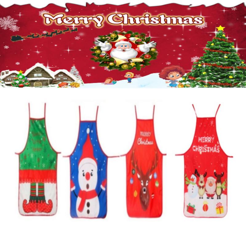 1 Pcs Kitchen Apron Cute Cartoon christmas Printed Sleeveless Cotton Linen Aprons for Men Women Home Cleaning Tools 50x70cm