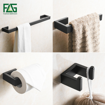 FLG 304 Stainless Steel Black Bathroom Accessories Set Towel Bar Robe hook Paper Holder Wall Mounted Bath Hardware Sets G124-4B