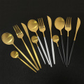 Dinnerware Set 16Pcs Black Handle Gold Cutlery Set Stainless Steel Dinner Scoop Fork Knife Teaspoon Tableware For Home Set