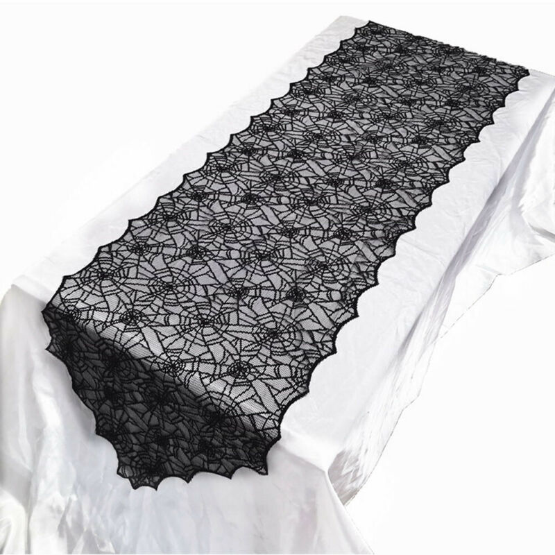 Black Lace Spider Web Table Runner Tablecloth Party Dinner Home Decor Lace Spiderweb Halloween Party Tablecloth TableCover Decor