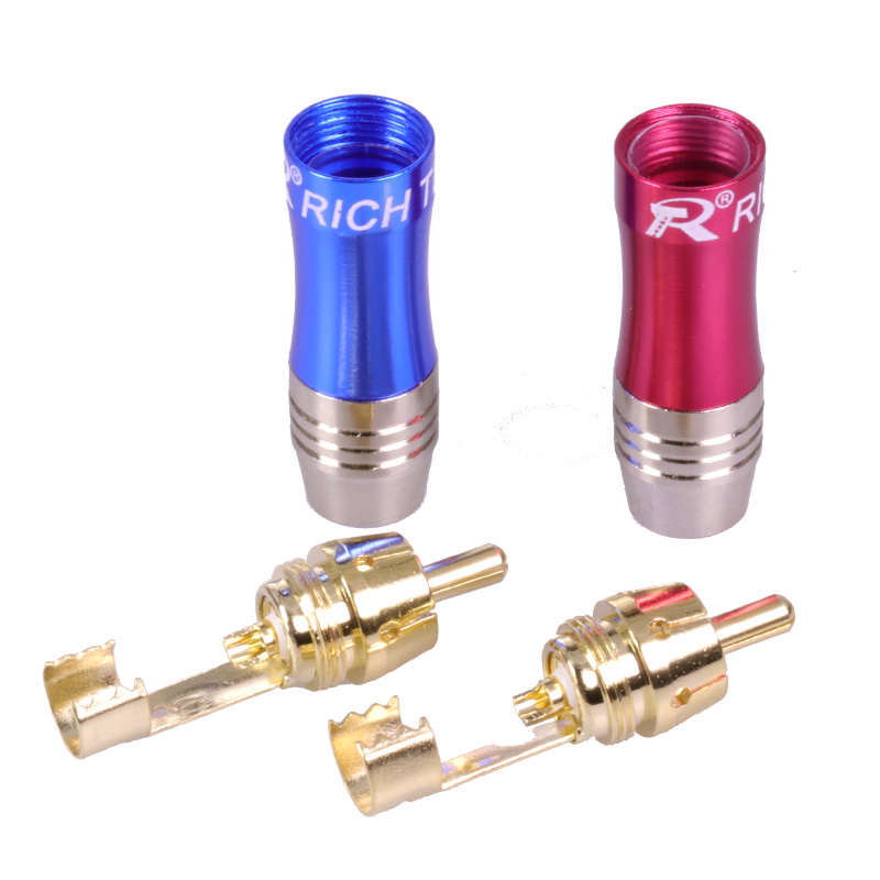 10pairs/20pcs RCA Connector Wire male Plug gold plated audio adapter blue&red pigtail speaker plug for 8MM Cable