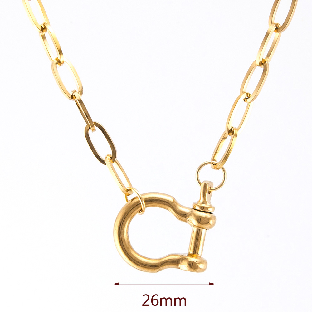 Stainless Steel Climbing Carabiner Necklace Metal Shackle U Carabiner Snap Hook Horseshoe Charm Long Choker