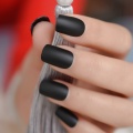 Black False Nail Solid Matte Finish Faux Nails Medium Square Plastic Artificial Fingernails with Adhesive Tabs 24Ct