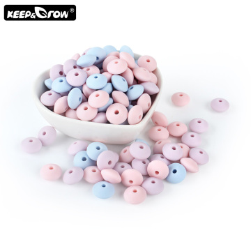 Keep&Grow 50Pcs Abacus Silicone Lentils Beads BPA Free Rodent Baby Teethers Bead DIY Necklace Pearl Silicone Teething Toys
