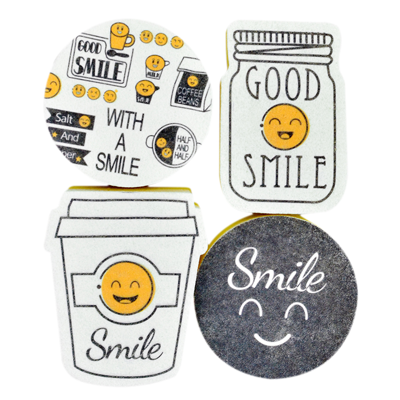 4PCS Creative Smiley Face Thick Sponge Strong Decontamination Dish Washing Cloth Kitchen Cleaner Sponges Scouring Pads