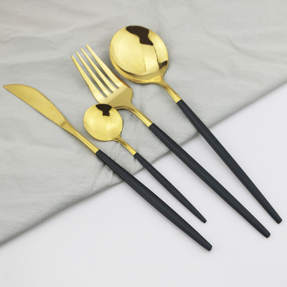 24Pcs Black Gold Flatware Set Knife Fork Spoon Dinner Set Stainless Steel Western Cutlery Set Tableware Silverware With Gift Box