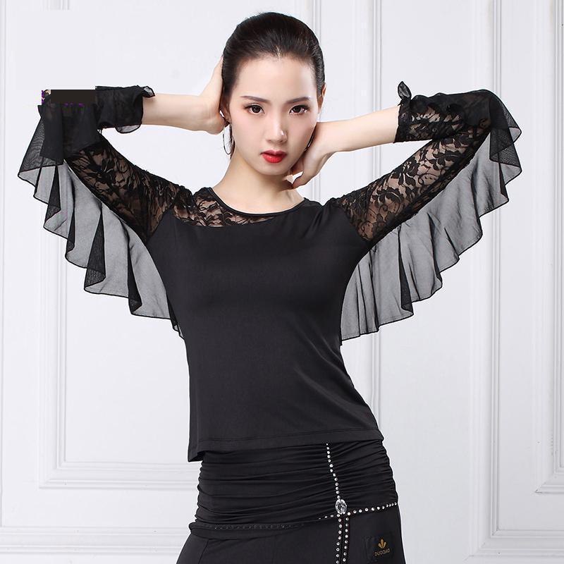 Sexy Lace Latin Dancing Shirt Women Ballroom Modern Salsa Tango Costume Tops Long Sleeve Latin Training Shirts Female Dancewear