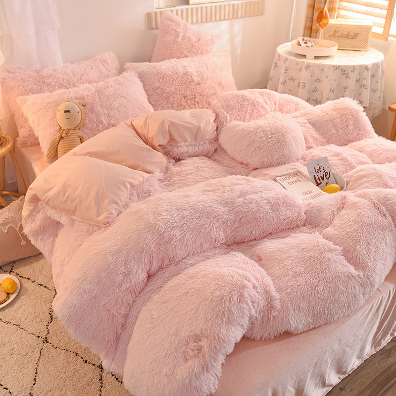 Bedding Set Luxury Winter Warm Plush Family Set (Duvet Cover + Bed Flat Sheet + Pillow Case) Kids' Room Decoration