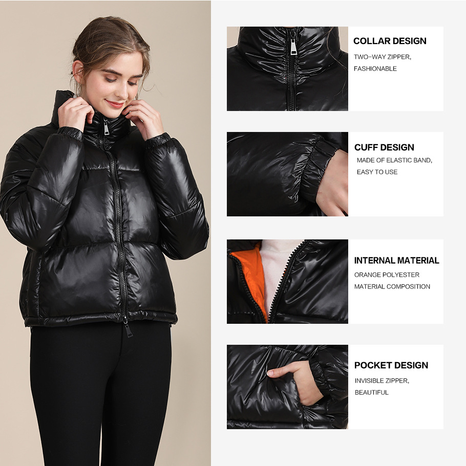 Zipper Short Puff Jacket for Women