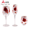 Crystal Stemless Wine Glasses With Red Flower Printing