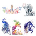 Watercolor Peacock Elephant Horse Giraffe Iron on Heat Transfer Printing Patches Sticker Washable for Kids Clothes DIY Appliques