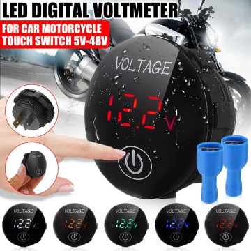Car Motorcycle Voltage Meter with Touch Screen Switch Round Waterproof Boat DC 5 - 48V LED Panel Digital Voltmeter