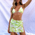 In-X Tie-dye print 3 piece swimsuit female Sexy mesh bikini 2021 Long sleeve swimwear women Knot biquini Beach wear bathing suit