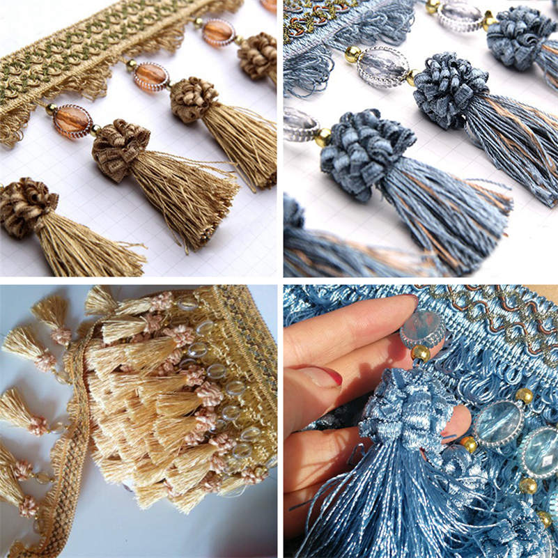1M Pom Pom Curtain Fringe Trim Beads Ball Tassel Sewing Ribbon Upholstery Fabric