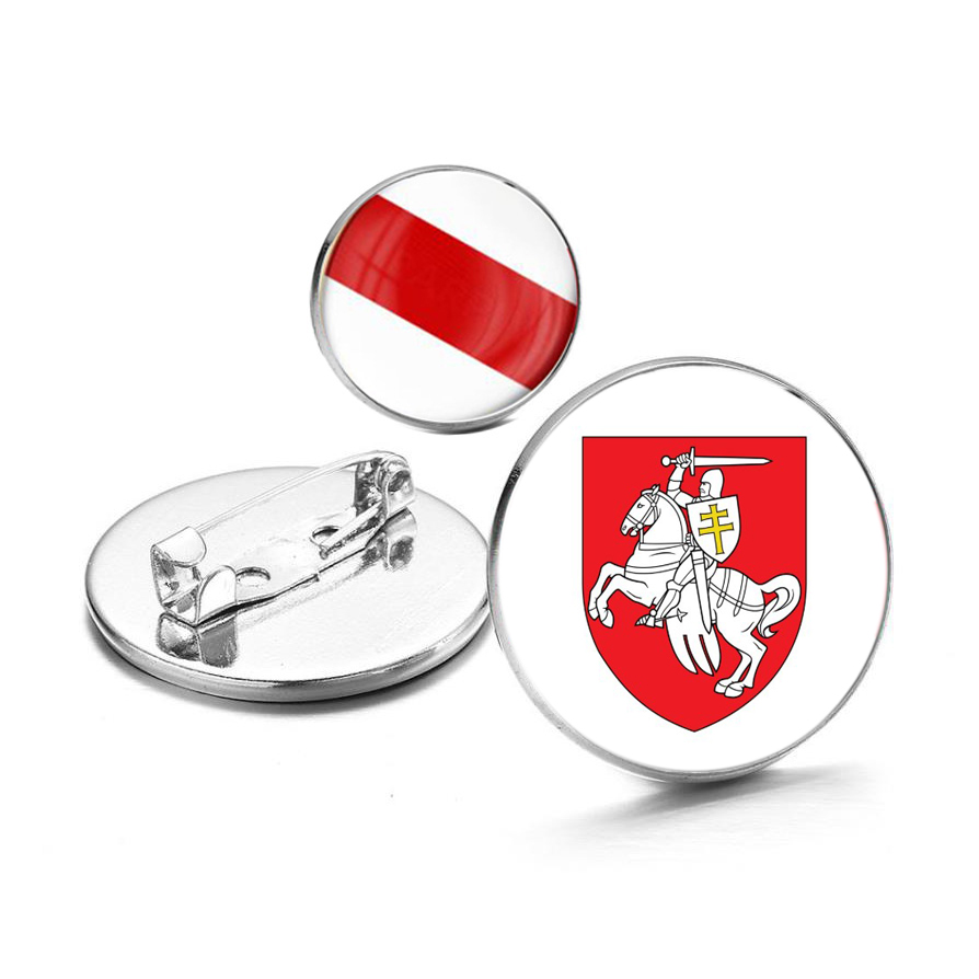 White Red Classic Republic Of Belarus Brooches National Emblem White Knight Art Photo Glass Dome Pins For Kid Gifts Jewelry Gift